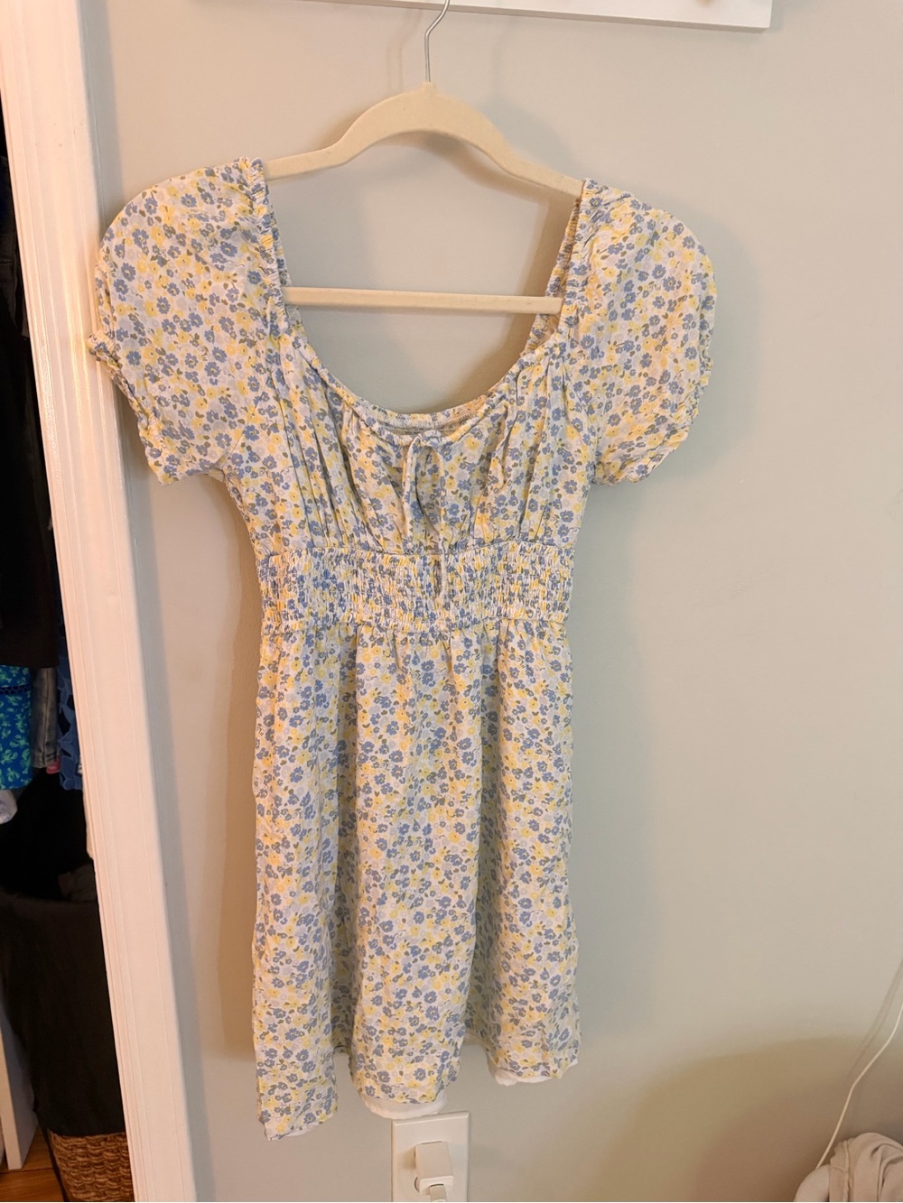 Yellow and Blue Floral Summer Dress